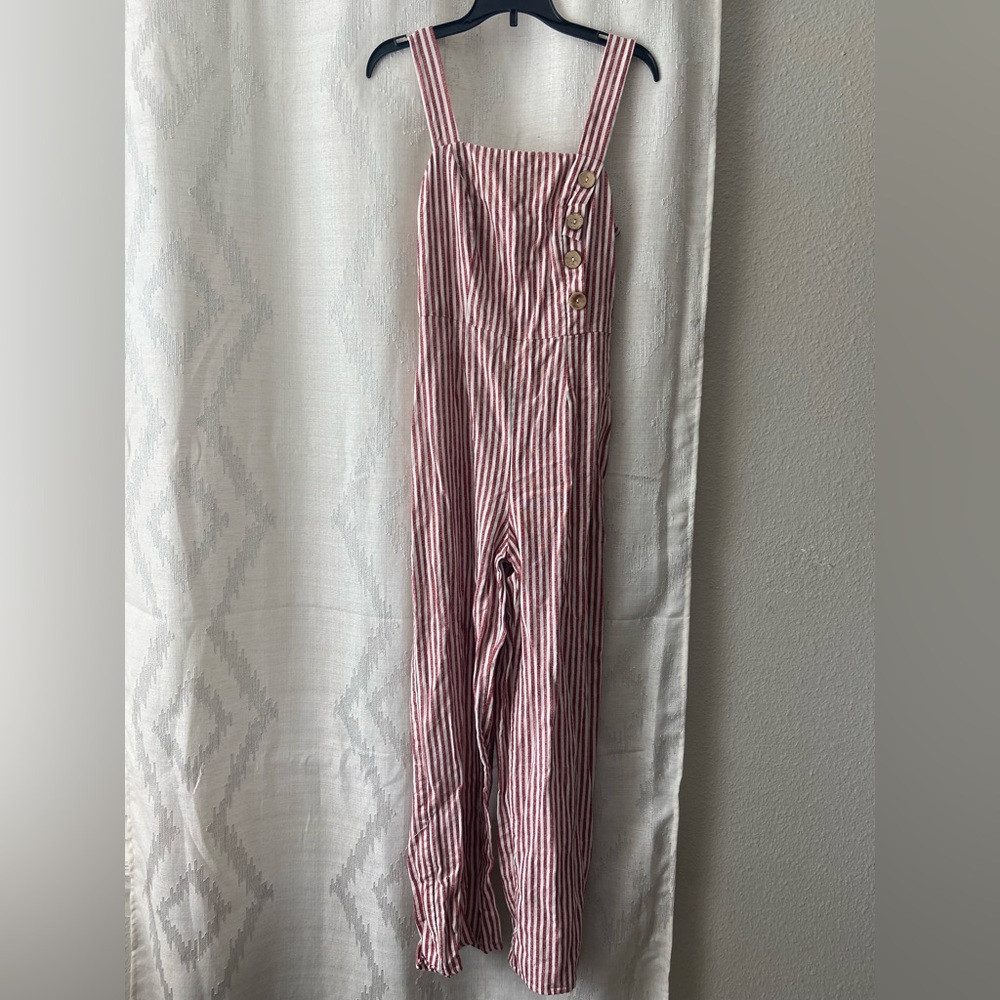 Kingston Grey red and white stripped romper with beautiful buttons.